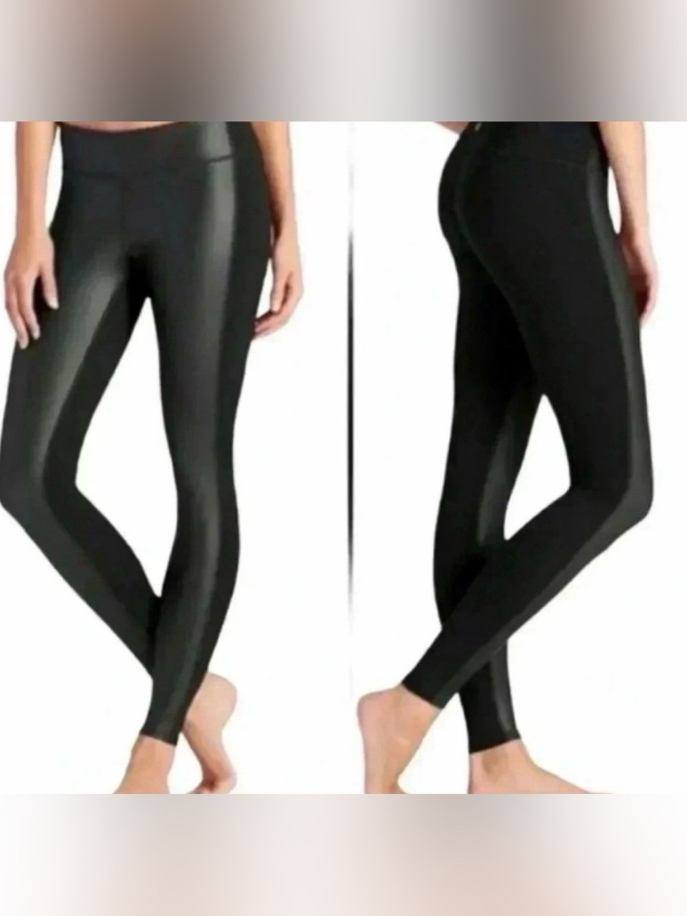Athleta Gleam Faux Leather Panel Leggings Black